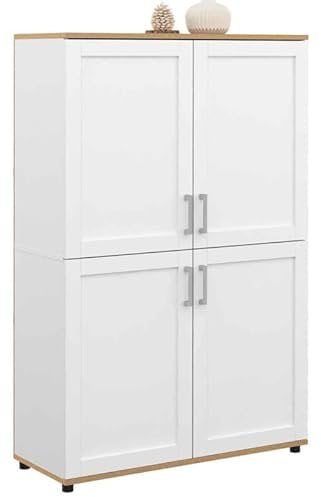 IDMarket - Buffet Alto H. 125 cm VITO 4 Puertas Blanco y Madera