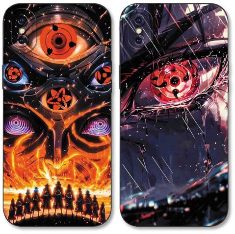 PBNDJVG 2 Stück Handyhülle für iPhone X/XS Hülle 5.8'', Anime Cartoon Uchiha Itachi Sasuke Muster Schutzhülle Jungs Case Schutz der Linse Design Silikon TPU Cover Stoßfest, Schwarz