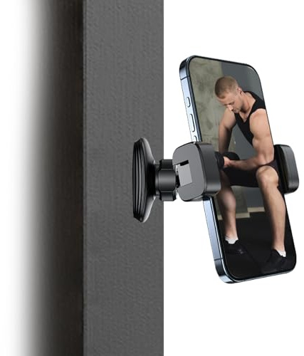 Times Mark Magnetic Mount for GYM, 360 Adjustable Magnet Phone Holder | Compact portable black cradle magnetic phone golf mount, for 4-6 smartphones devices, scratch-proof alloy base and joint