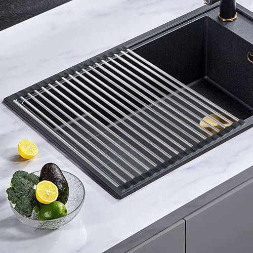 KingSaid 2 Stück Abtropfgestell Geschirr,Faltbare und Abnehmbare Geschirrabtropfgestell über Dem Spülbecken für Spüle Küchen Spülbecken Organizer,Abtropfmatte, Abtropfgitter spüle für Tassen Schwarz