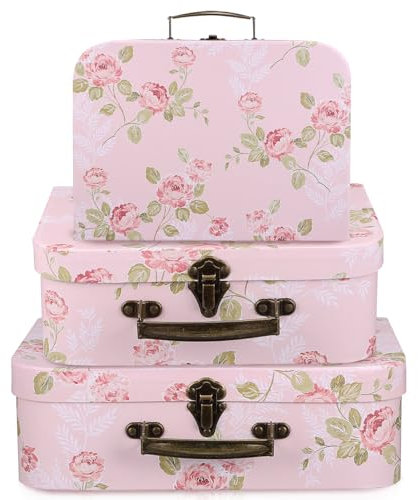 Cabilock 3Pcs Floral Print Cardboard Suitcase Storage Box with Handle Decorative Luggage Boxes for Shower Birthday Wedding and Organizing