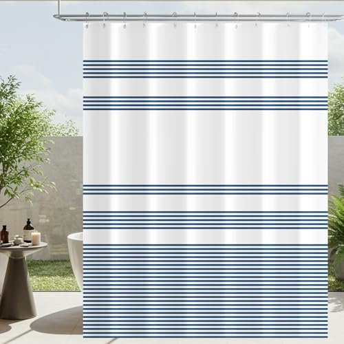 Lerores Tenda da doccia, 120 x 200 cm, motivo a righe, orlo appesantito, in tessuto antimuffa, impermeabile, lavabile, in poliestere, con occhielli e 8 anelli per tenda da doccia per bagno, vasca da