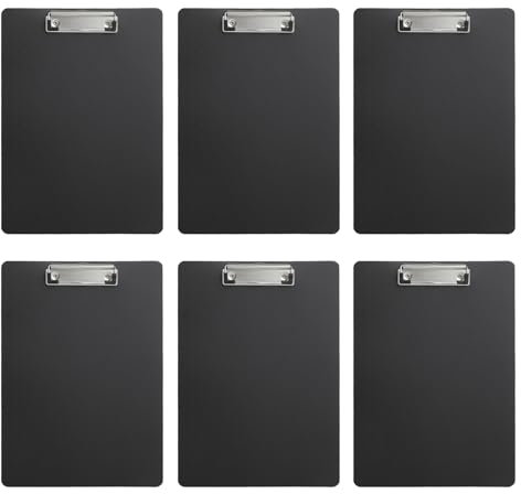 Support Feuille A4 - Porte Bloc - Planchettes À Pince Et Porte-Formulaires, 6 Pièces,Matériau PP Résistant, Pince Métallique Antidérapante, Idéal Pour Bureau, École Et Maison (A4) (Noir)