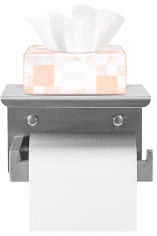 M.J COMFY-LIFE Toilet Paper Roll Holder with Shelf, Self-Adhesive No-Drill Stainless Steel, Durable and Easy to Install, Perfect for Bathroom and Office (Silver)