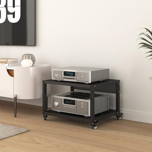 AV Shelf5 Verstellbares Regal für Audio- und Video-Komponenten mit HiFi-Halterungen, TV-Eckschrank für Wohnzimmer, Spiel- und Aufnahmeschrank, mobiles Audio, 50 x 40 x 35 cm