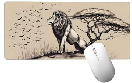 Tappetino Mouse Leone Tappetino Mouse XXL 900 x 400 mm, Grande, con Gomma Impermeabile e Antiscivolo Mousepad Albero, con Bordi cuciti Mouse Pad, per Ufficio PC, Studio, Laptop, Gaming Mousepad H-932