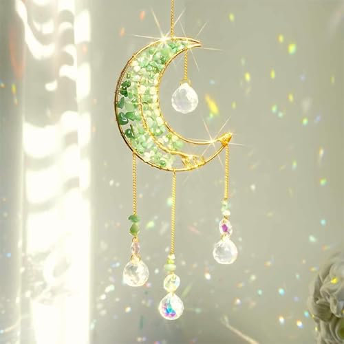 Crystal Suncacher-Sonnenfänger Innenfensterprisma Mondkristall Traumfänger Natürliche Heilsteine Regenbogenmacher Garten Auto Deko Outdoor (Grün)
