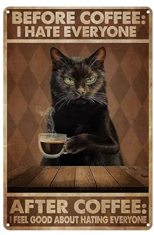 Auriselle Blechschilder Retro Metallschild 8x12 Zoll Katze trinkt Kaffee Design Blechschild Vintage-Stil Lustiges Blechschild Metallschilder Wanddekoration Zuhause Kaffeehaus oder Tür Katzen Deko