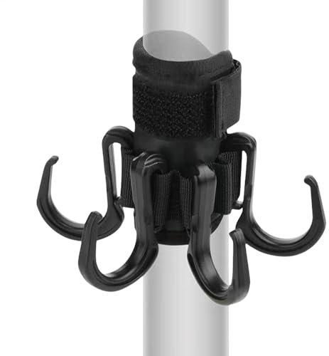 Tezklc Beach Umbrella Hanger, Patio Umbrellas Hooks, Backyard Umbrella Anti-Slip Hook, Camping Pole Mounted Hook Outdoor Umbrella Rope Hanging with 6 Hooks for Towels, Hats, Clothes