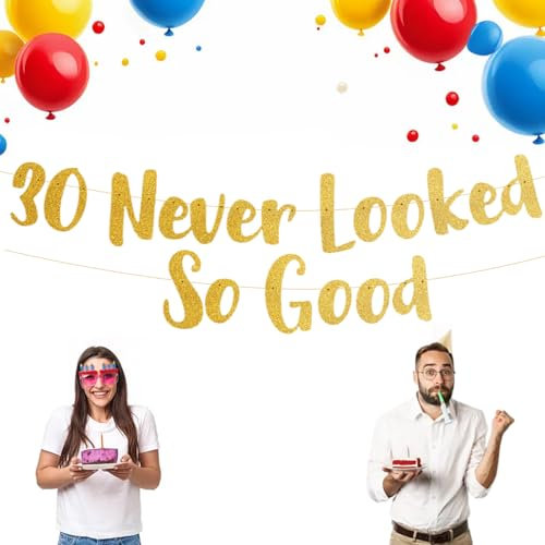 30 Anni & Sentirli Tutti Gadget Divertenti Compleanno, 20 + 10 di Esperienza Striscione Glitterato, Decorazioni 30° Compleanno e Anniversario, Striscione Glitter Oro zum Aufhängen an Wänden, Tischen