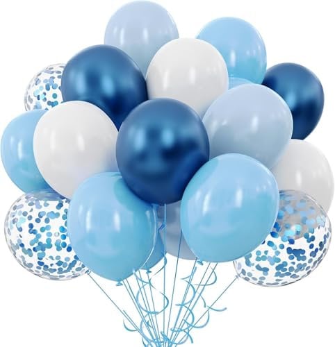 Luftballons Blau Weiß 50 Stück 12 zoll SKYIOL Blaue Luftballons Latex Ballons Hellblau Metallic Blau Ballons Konfettiballons für Junge Geburtstag Hochzeit Baby Shower Taufe Oktoberfest Deko
