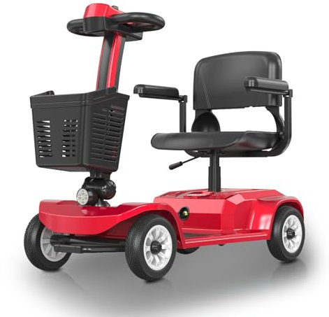 Alifero Scooter Movilidad Reducida 4 Ruedas,Plegable Eléctrico adulto Todo Terreno Ultracompacto alcance para Personas Mayores, Auton 20 KM con Neumáticos Antipinchazos (Rojo)