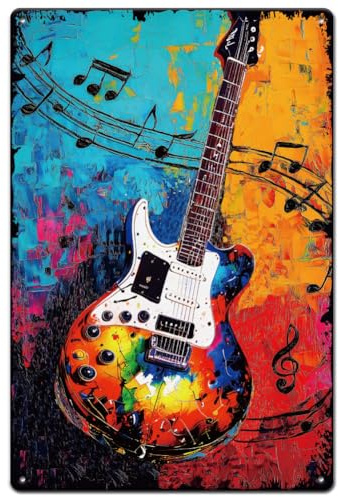 SUPERDANT Insegna Metallica Chitarra Colorata Strumenti Musicali Poster Retrò Strumenti Musicali Cocktail Targa Decorativa Parete per Bar Caffè Pub Ristoranti Sala Musica Arredamento Casa