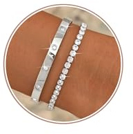 Diamday 2Pcs Bracelet for Women Gold Silver Tennis Bracelet Set | Stainless Steel Stacking Bracelets, Adjustable Cubic Zirconia Tennis Bracelets, Bangles for Women, Dainty Jewellery Gift
