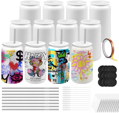 12Pack Sublimationsrohlinge, 16OZ Sublimationsbecher, Sublimationsflaschen mit Deckeln und Strohhalmen, perfekt für klare Tasse für Cocktails, Whisky, Cola, Saft, Soda, Tee, Wasser (isolierte Tasse)