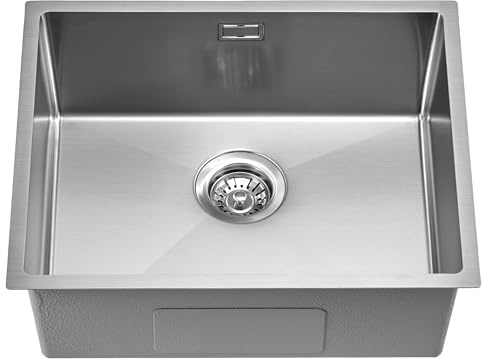 Doirteal 540mm Kitchen Sink Single Bowl - 304 Stainless Steel Undermount Sink - Nano Silver Anti-Scratch Finish - 54x44x20.4cm Deep Basin with Waste Kit & Overflow - Fits 600mm Cabinet