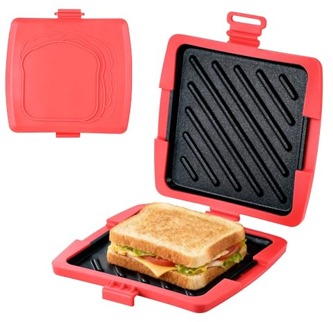 Hahorpa Tostapane per Microonde, Tostapane Micro con Piastre in Alluminio Rimovibili e Guscio in Silicone, Tostapane per Sandwich da Microonde 16x16cm per Toast, Panini, Bacon