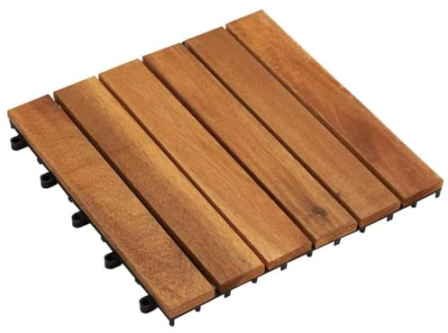 Mokuyary Terrassenfliesen, 30 x 30 cm, 10 Stück, Akazie, vertikales Motiv, Terrassenfliesen, Außenfliesen für Boden, Veranda, Pool, Balkon, Hinterhof, Spa