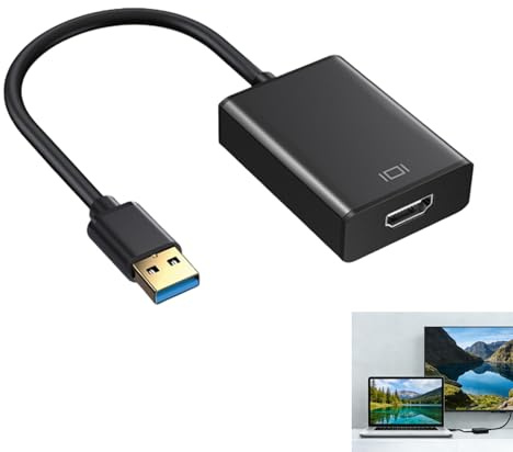 Adaptador USB a HDMI, Convertidor USB a HDMI, Adaptador USB 3.0 a HDMI Macho a Hembra, Convertidor de Video para PC Laptop HDTV Proyector, Compatible con Windows 11/10/8.1/8/7 Resolución 1080P Full HD