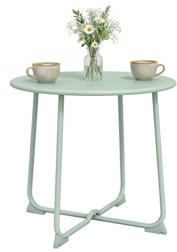 Outsunny Table Basse Extérieure 2 Personnes Ronde Ø50 x45,5cm Vert Clair | Tables Basses de Jardin, Base en X, Structure en Métal, Balcon, Patio, Terrasse