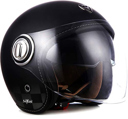 SOXON® SP-888 „Night“ · Jet-Helm · Motorrad-Helm Roller-Helm Scooter-Helm Moped Mofa-Helm Chopper Retro Vespa Vintage Pilot · ECE 22.05 Sonnenvisier Schnellverschluss SlimShell Tasche L (59-60cm)