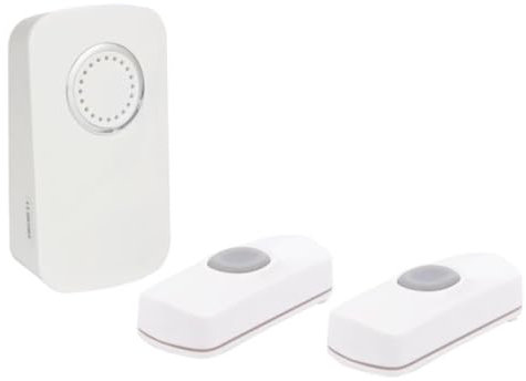 Perel Sonnette sans fil, avec 2 x récepteur / 1 x bouton-poussoir à piles, étanche IP44, 32 mélodies, portée de 150 m, blanc
