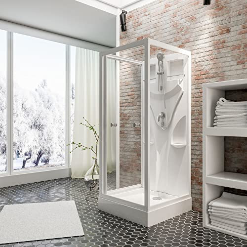 Schulte cabine de douche complète en kit 80 x 80 x 190 cm (bac de douche inclus), profilé blanc, verre de sécurité transparent (porte 5 mm, paroi latérale 4 mm), cabine intégrale
