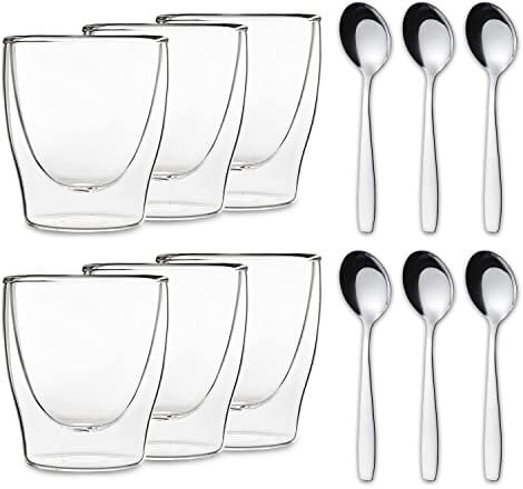 Duos Feelino Verres à double paroi avec cuillère en acier inoxydable, verres à latte Machiato et verres à thé avec effet flottant pour garder les boissons chaudes ou froides, 08-SET 6x 200ml