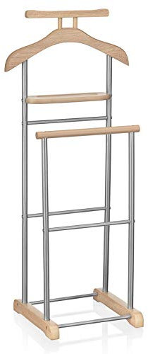 CARO-Möbel Herrendiener Medina mit Kleiderbügel, Hosenbügel und Ablage - Stilvoller Kleiderständer, Metall, Grau/Sonoma Eiche-Dekor, für Schlafzimmer und mehr