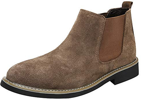 rismart Uomo Caviglia Alto Elastico Rotondo Dito del piede Scamosciato Stivali Chelsea SN010116(Cachi,43 EU)