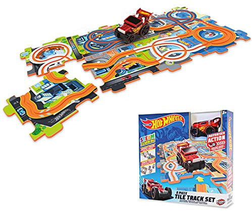 Mondo Motors - Hot Wheels Tile Track Set - pista ad incastro con auto per Bambini - 66094