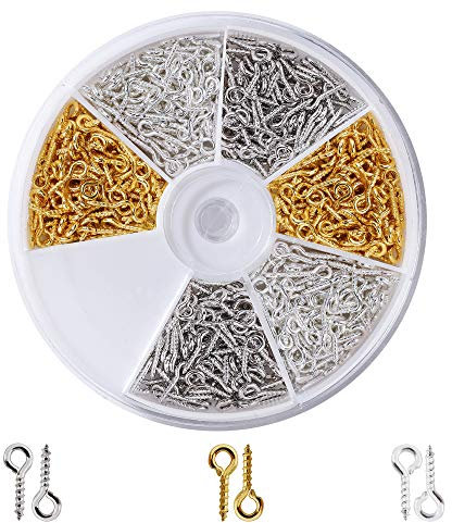 ISIYINER Vis à Oeil 600 Pièces Épingles à œil à Crochets Oeillets Filetage pour la Prise de Bijoux Résultats de Bricolage Artisanat 10 x 4 x 1mm