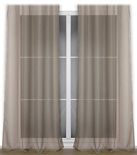 BEAUTEX Vorhang mit Ösen oder Kräuselband, transparente Gardine Dolly, Farbe und Größe wählbar (Ösenschal - Breite 140 cm - Höhe 240 cm - 2 Stück - Taupe)