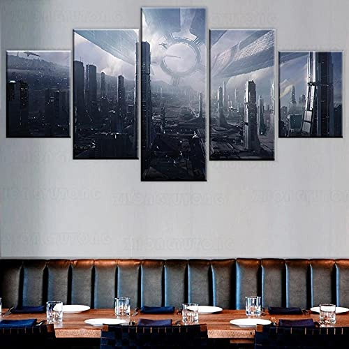 Myrdsio Citadel Mass Effect 5 Stück Tapeten Moderne modulare Poster Kunst Leinwand Malerei für Wohnzimmer Wohnkultur mit Rahmen