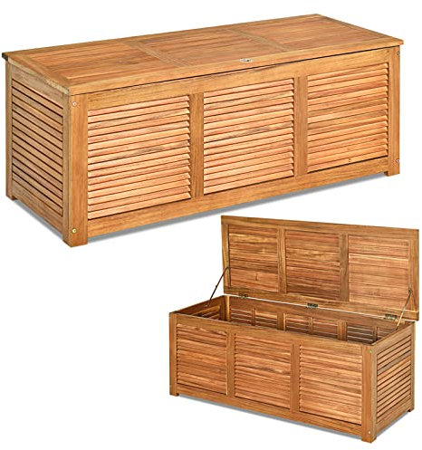COSTWAY Coffre de Rangement Extérieur en Bois d’Acacia, Banc de Rangement avec Couvercle Rabattable Charnière en Métal Charge Max 150KG pour Terrasse Jardin Patio, 120,5 x 44,5 x 44,5 cm, Naturel