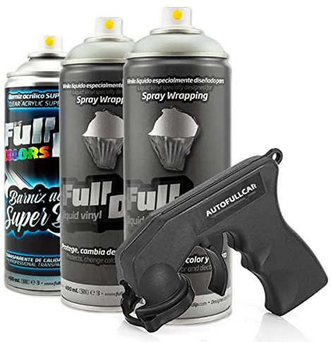 AutoFullCar - Pack 3 Spray Full Dip FULLDIP 2 Sprays Color a elegir + 1 Spray Barniz Brillo de Acabado Resistente (Aluminio Metalizado)