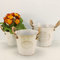 OF 3 Blumentöpfe aus Metall im Vintage Look - Blumentopf, Pflanzkasten Set Grün, Weiß, rund oder oval (Weiß P53)