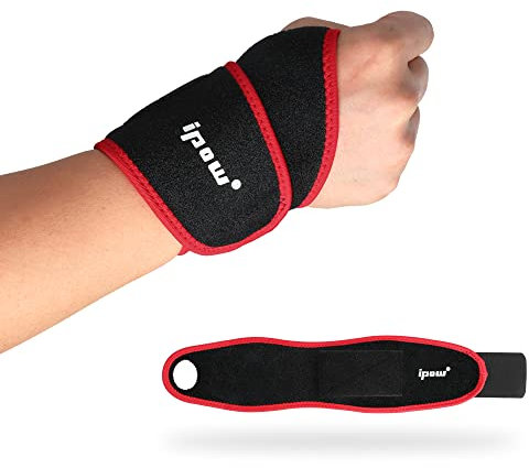 ipow 2er Set Handgelenkbandage Handgelenkstütze einstellbare atmungsaktive Handgelenk Unterstützung für Sport, Fitness & Bodybuilding - Rot+Schwarz