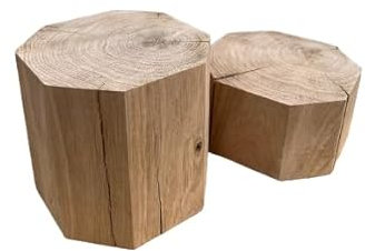WestTree Abgerundete Eichenholzblöcke mit Achteckbasis 15x15x10cm, Runde Holzwürfel, Rustikal, Naturprodukt (15x15x10cm)