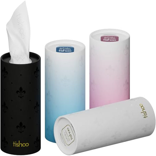 tishoo extra weiche 4-lagig Taschentücher mit Feuchtigkeitscreme | für Becherhalter im Auto, Zuhause und Reisen | 4 Tuben in kunststofffreier Verpackung | Mixed/Belgravia