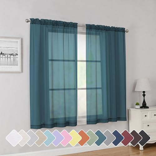 Simplebrand Kurze, durchsichtige Vorhänge, 114 cm Länge für kleine Fenster, Stangentasche, 2 Paneele, einfarbig, Voile-Vorhänge, Fenster, durchscheinende Vorhänge für Schlafzimmer, Badezimmer,