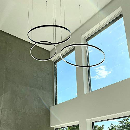 s.luce LED Ring Pendelleuchte rund Direkt oder Indirekt Hängelampe Wohnzimmerleuchte, Farbe:Aluminium, Größe:Ø 80cm