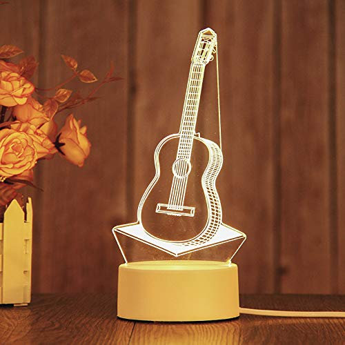 AKIS HOME 3D Nachtlicht, LED Illusion Lampe mit Smart Touch 7 Farben für Wohnzimmer Schlafzimmer, Geburtstagsgeschenk für Mädchen Junge (Gitarre, 3-farbig)