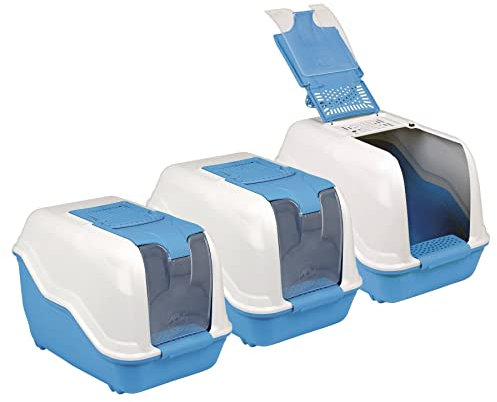3er Sparpack XXL Katzentoilette Netta Maxi Weiss-blau