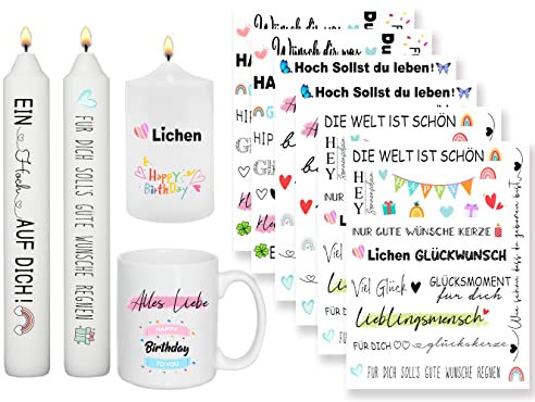 Sugeru 6 PCS Kerzentattoo (200+ Muster), Wassertransferdruck | wasserschiebefolie kerzen | kerzenaufkleber sticker | Kerzen dekorieren | Happy Birthday, Geburtstag, Kerzen beschriften