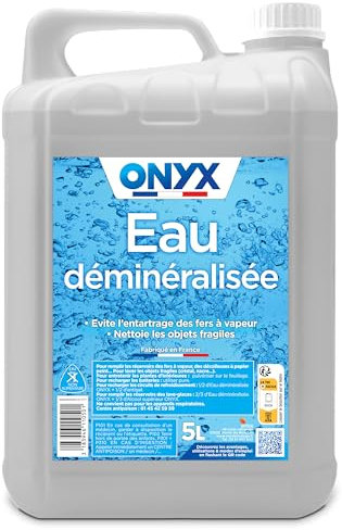 Onyx - Acqua demineralizzata - Ferro da stiro, Piastra a vapore, rimozione carta da parati, auto - 100% di ingredienti di origine naturale - Fabbricazione francese - 5L - senza profumo
