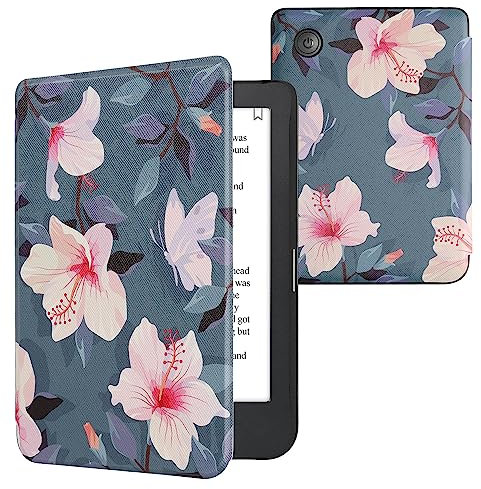 kwmobile Étui Compatible avec Kobo Clara 2E Coque - Étui à Rabat magnétique Tablette eReader Similicuir - Blanc-Rose Clair-Violet