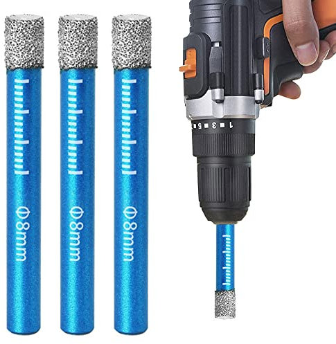 3 Pcs 8mm Tile Drill Bits Set - Diamond Drill Bit for Granite, Ceramic, Marble, Stone, Glass - Round Shank Dry Drill Bits