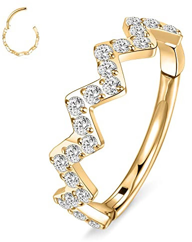Helix Piercing Schmuck 16G Knorpel Creolen Ohrring Gold Nasenring Sägezahnform mit CZ Conch Creolen Ring Tragus Piercing Daith Ohrring Nasenring aus Chirurgenstahl 8 mm Helix Lobe Septum Conch Ohrring