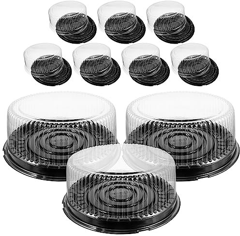 10Pcs Clear Pet Cake Containers with Lids, 8 Inch Round Black Base, Transparent Cheesecake Storage Box for Desserts, Pastries, and More